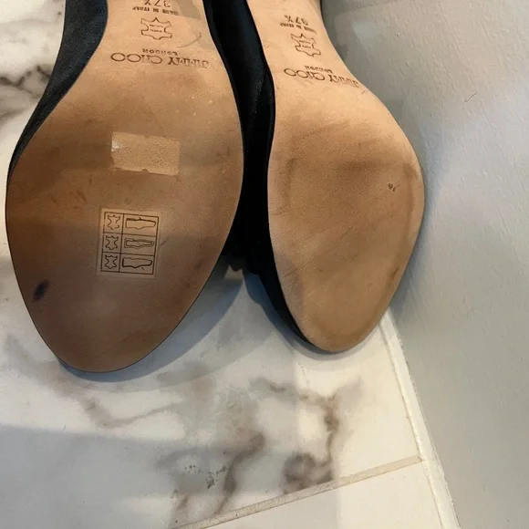 Jimmy Choo - Forest Green-Satin Open-Toed Pumps - Picture 7 of 7